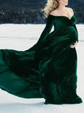 Plataz Off Shoulder Pleuche Mermaid Photoshoot Baby Shower Maternity Maxi Dress Maternity