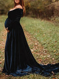 Plataz Off Shoulder Pleuche Mermaid Photoshoot Baby Shower Maternity Maxi Dress Maternity