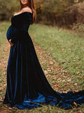 Plataz Off Shoulder Pleuche Mermaid Photoshoot Baby Shower Maternity Maxi Dress Maternity