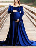 Plataz Off Shoulder Pleuche Mermaid Photoshoot Baby Shower Maternity Maxi Dress Maternity
