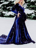 Plataz Off Shoulder Pleuche Mermaid Photoshoot Baby Shower Maternity Maxi Dress Maternity