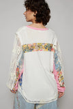 Plataz Button Detail Floral Patchwork Crochet Sleeve Blouse DJPT