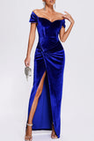Plataz Formal Solid Slit Off the Shoulder Evening Dress HZ1007