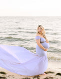 Plataz Women's Silk Cotton With Chiffon Pregnant Women Floating Tail Fluttering Sleeves Photography Dress 1869 Maternity