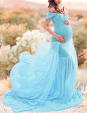 Plataz Women's Silk Cotton With Chiffon Pregnant Women Floating Tail Fluttering Sleeves Photography Dress 1869 Maternity