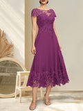 Plataz Illusion Scoop Tea-Length Lace Chiffon Mother of the Bride Dress With HZ1007