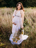 Plataz White Lace Boho Maxi Maternity Photoshoot Dress Specially Designed for Outdoor and Beach Maternity Photography Gowns Maternity