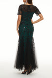 Plataz Elegant Patchwork Sequins O Neck Evening Dress HZ1007