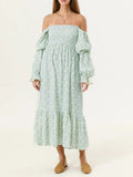Plataz Ruffle Ruched High Waist Puff Sleeve Cute Photoshoot Maternity Maxi Dress Maternity