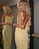 Plataz Mermaid Spaghetti Straps Floor Length Floral Yellow Evening Dress Prom Dresses SD2046 HZ0628