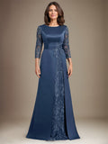 Plataz Scoop Floor-Length Lace Satin Mother Of the Bride Dress With HZ1007