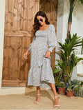 Plataz Chiffon Floral Print Ruffle High Waist Boutique Holiday Sweet Maternity Maxi Dress Maternity