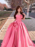 Gorgeous 3D Flowers Sweet 16 Quinceanera A-Line Off-the-shoulder Satin Evening Dress Ball Gown HZ1024