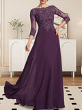 Plataz Scoop Floor-Length Lace Chiffon Mother of the Bride Dress With HZ1007
