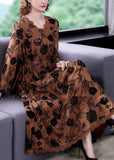 Plataz Coffee Cinched Print Lace Long Dresses HZ1007
