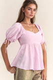 Plataz & Dani Solid Elastic Peplum Puffed Sleeves Blouse DJPT