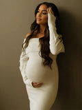 Plataz Off Shoulder Knit Bodycon Mermaid Going Out Baby Shower Maternity Sweater Maxi Dress Maternity