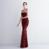 Plataz Sequin Suspender Party Sequined Dress Long Banquet Slim Fit Evening Dress HZ1007