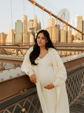 Plataz White Knitting V-Neck Bodycon Two Pieces Cardigan Elegant Baby Shower Maternity Maxi Sweater Dress Maternity