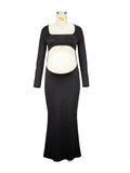 Plataz Black Cut Out Mermaid Crop Long Sleeve Backless Bodycon Cocktail Club Party Photoshoot Maternity Maxi Dress Maternity