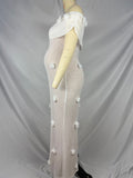 Plataz White Off Shoulder 3D Flowers Grenadine Sheer Bodycon Elegant Beach Photoshoot Baby Shower Maternity Maxi Dress Maternity