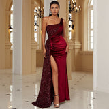 Plataz Sexy Long Sequined Sleeveless Diagonal Collar Backless Cocktail Evening Dress Bridesmaid Dress HZ1007
