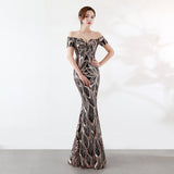 Plataz the Shoulder Sequined Evening Dress: Long Fish Tail, Slim HZ1007