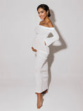 Plataz White Off Shoulder Backless Sheer Elegant Fashion Photoshoot Maternity Maxi Dress Maternity