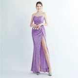 Plataz Density Sequin Pleated Side Slit Sling Long Evening HZ1007