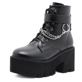 Plataz New Large-Size Chain Thick-Soled Waterproof Table Women's Shoes Thick High Heel Short Boots High Quality Shoes