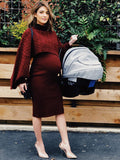 Plataz Solid Color Knitting 2-in-1 Bodycon Baby Shower Maternity Sweater Midi Dress Maternity