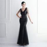 Plataz Mesh Craft Beaded Party Dress: Elegant Long Cocktail Slim Fit Evening HZ1007