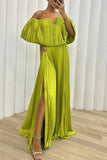 Plataz Formal Solid Slit Fold Off the Shoulder Evening Dress HZ1007