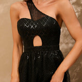 Plataz Evening Dress Dress Starry Sky Mesh See Through One Shoulder Dress Party Hip HZ1007