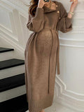 Plataz Knitted Buttons High Neck Long Sleeve Sweater Maternity Midi Dress Maternity