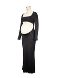 Plataz Black Cut Out Mermaid Crop Long Sleeve Backless Bodycon Cocktail Club Party Photoshoot Maternity Maxi Dress Maternity