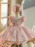 Plataz Embroidery Sequins Tulle Knee-length Pink Baby Girl HZ1007