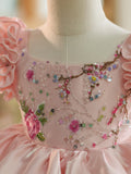 Plataz Embroidery Sequins Tulle Knee-length Pink Baby Girl HZ1007