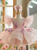 Plataz Embroidery Puffy Sleeves Tulle Knee-length Baby Girl HZ1007