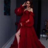 Plataz skirt fluffy soft yarn stitching maternity wear, sweetheart collar maternity party HZ1007