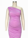 Plataz Lavender Ruched One Shoulder Irregular Ruffle Bodycon Elegant Baby Shower Party Maternity Midi Dress Maternity