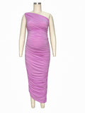 Plataz Lavender Ruched One Shoulder Irregular Ruffle Bodycon Elegant Baby Shower Party Maternity Midi Dress Maternity