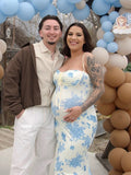 Plataz Flowers Sweetheart Neckline Cute Maternity Maxi Dress Maternity