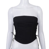 Plataz Women's Spring New Net Color Sleeveless Wrapped Chest Strapped Fish Bone Tops On Both Sides DJPT