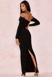 Plataz Off Shoulder Slit Back Bandage Maxi Evening Dress - HZ1007