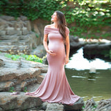 Plataz Women's Cotton Pregnant Women Anti-Necked Short-Sleeved Tail Dress Photo Dress 1147 Maternity