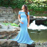 Plataz Women's Cotton Pregnant Women Anti-Necked Short-Sleeved Tail Dress Photo Dress 1147 Maternity