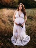 Plataz White Lace Boho Maxi Maternity Photoshoot Dress Specially Designed for Outdoor and Beach Maternity Photography Gowns Maternity