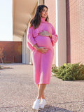 Plataz Solid Color Knitting 2-in-1 Bodycon Baby Shower Maternity Sweater Midi Dress Maternity
