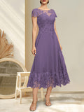 Plataz Illusion Scoop Tea-Length Lace Chiffon Mother of the Bride Dress With HZ1007